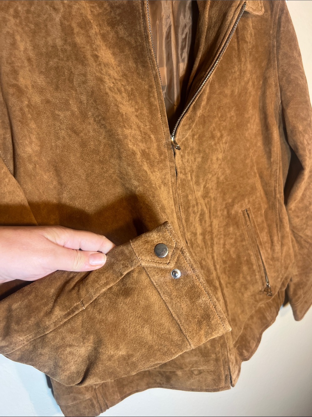 Flavor Leather Zip Grint Brown Surde Leather Bomber Air Force Jacket Large - Picture 5 of 10